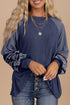 Contrast Print Striped Raglan Crew Neck Loose Long Sleeve Top